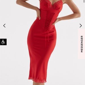 House of CB Salma Red Satin Slip Dress